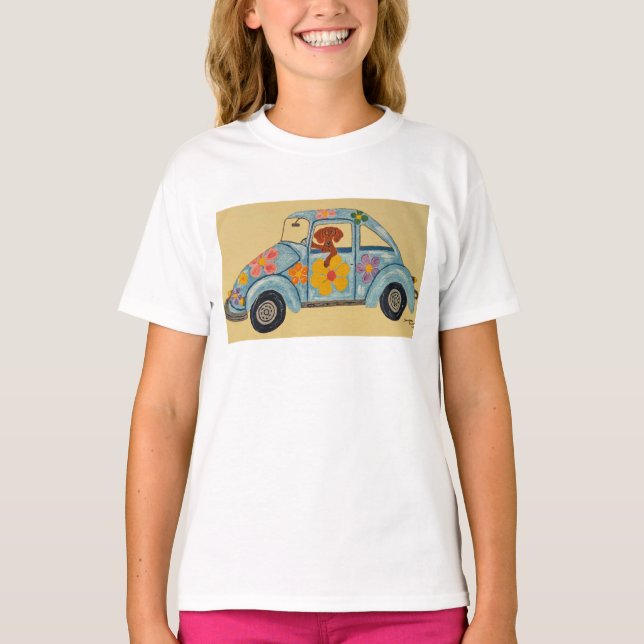 Dachshund na Camiseta do Carro Hippie (Frente)
