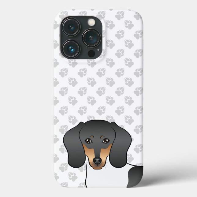 Dachshund Piebald Preto e Marrom de Pelo Curto & P (Verso)