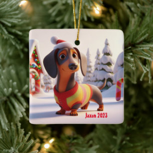 Dachshund Puppy Personalizado Cerâmica Ornamento d