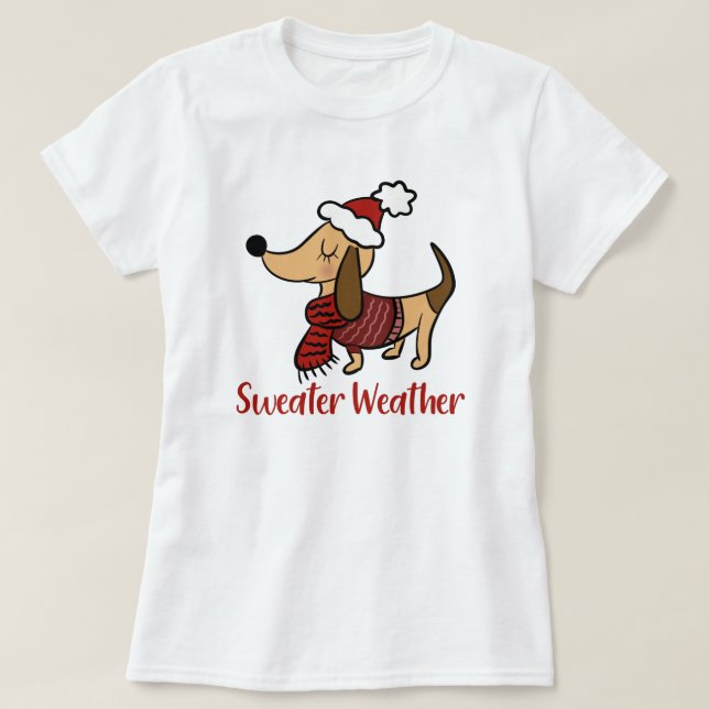 Dachshund Winter Dog T-Shirt (Frente do Design)