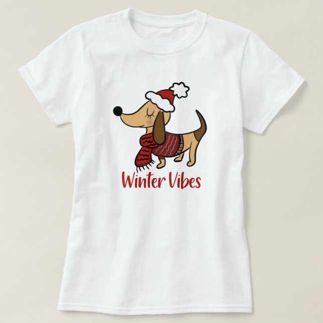 Dachshund Winter Dog T-Shirt (Frente do Design)