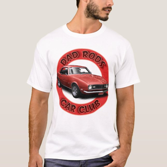Dad Rods Car Club Red Camaro T-Shirt (Frente)