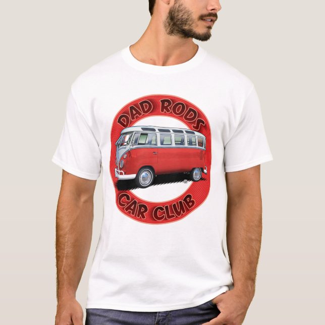 Dad Rods Car Club Red Transporter Bus T-Shirt (Frente)