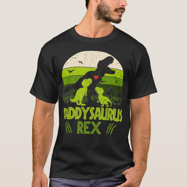 Daddysaurus Re 2 Crianças, Camiseta Sunset Para Pa (Frente)