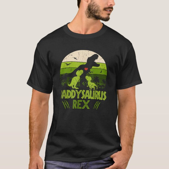 Daddysaurus Rex 2 Crianças, Camiseta Sunset Para P (Frente)