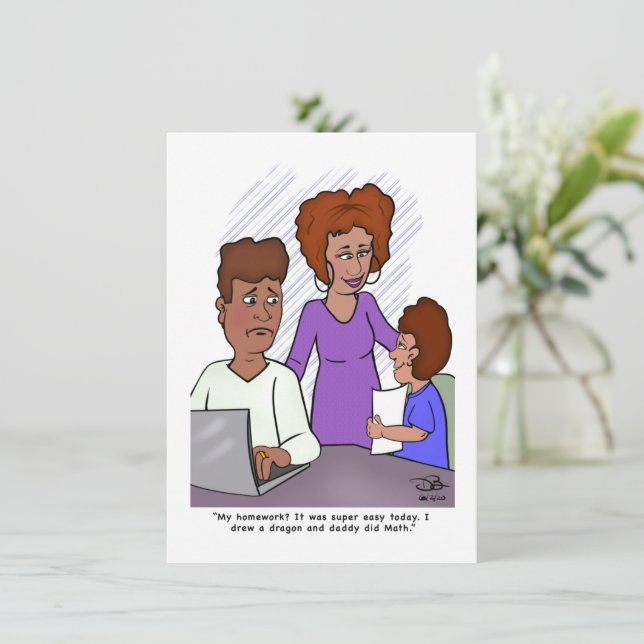 Dad's Doing Son's Homework Flat Card (Em pé/Frente)