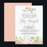Daement Watercolor Flowers Bat Mitzvah Convite<br><div class="desc">Um convite elegante e feminino do Bat Mitzvah floral,  que inclui flores pastel a aquarelas e guião caprichosa. Este convite é perfeito para primavera e Bat Mitzvah de verão.</div>