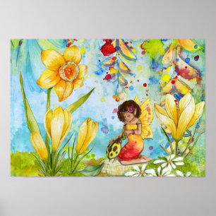 Daffodil Pixie Watercolor Poster