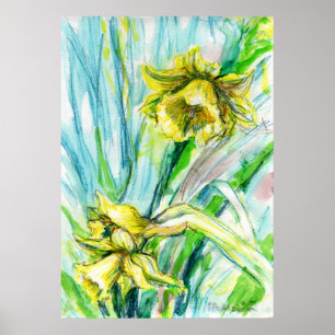 Daffodil Primavera Watercolor Art Poster