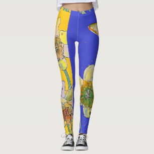 Daffodil Watercolor Fllower Blue Floral Leggings