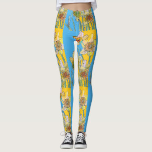 Daffodil Watercolor Fllower Blue Floral Leggings