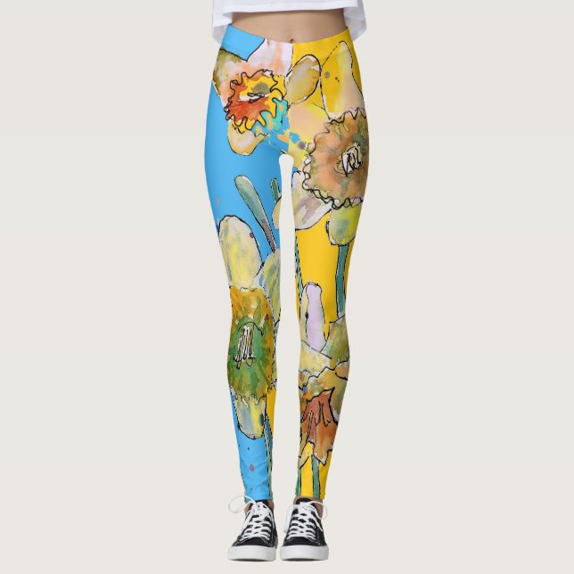 Daffodil Watercolor Flor Lilac Leggings Florais (Frente)