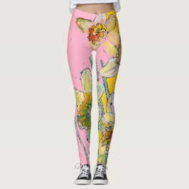 Daffodil Watercolor Leggings Florais Cor-de-Flor C