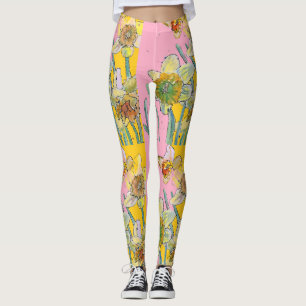 Daffodil Watercolor Leggings Florais Cor-de-Flor C