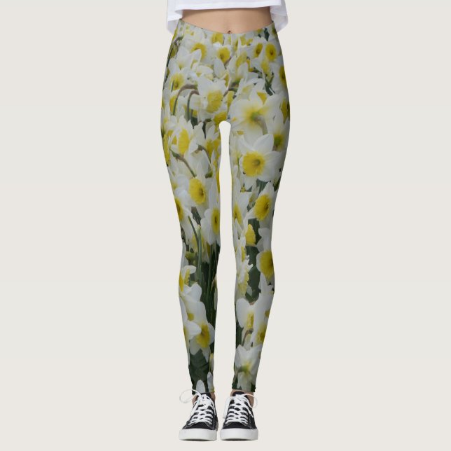 Daffodils brancos Legging (Frente)