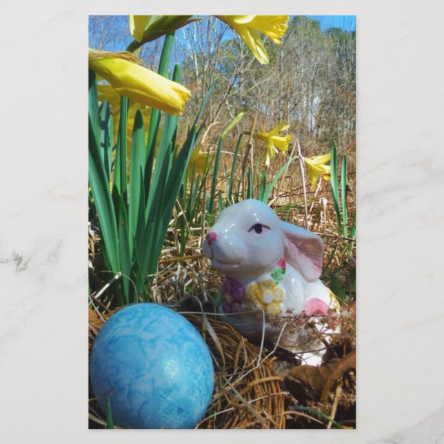 Daffodils e ovo de Páscoa azul (Frente)