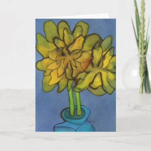 Daffodils num Cartão Azul de Saudação Vase