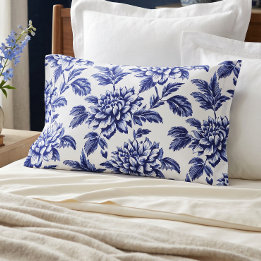 Dahlia Flores Azuis e Brancas Toile de Jouy
