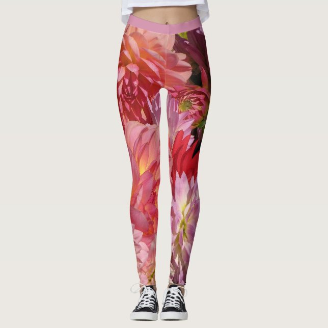 Dahlia Garden Flowers Abstrato Leggings (Frente)