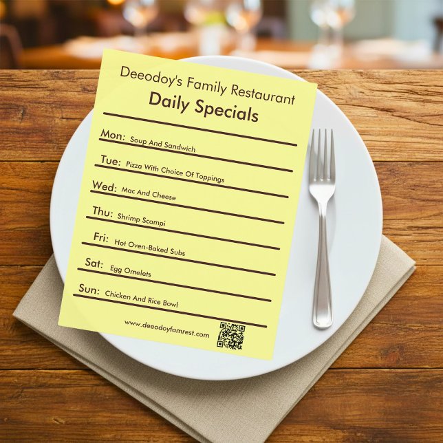 Daily Specials Restaurant Flyer With QR Code Yello (Criador carregado)