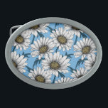 Daisies, flores silvestres em azul<br><div class="desc">Padrão de vetor desenhado à mão com flores margaridas brancas</div>