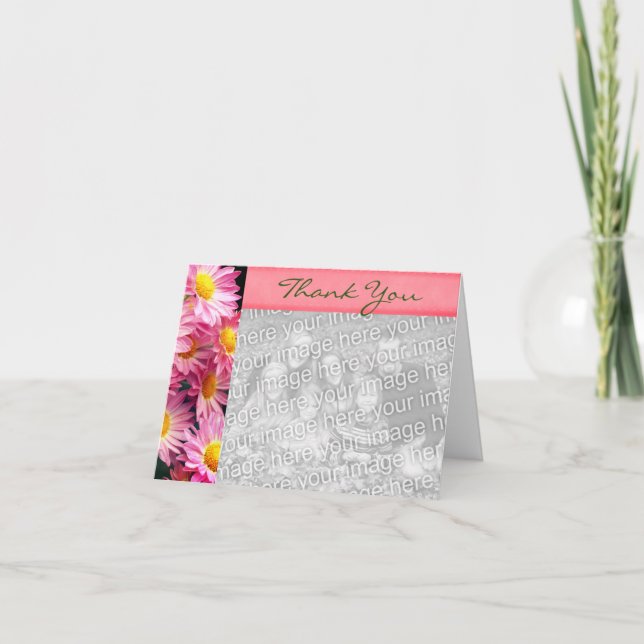 Daisies Rosa Obrigado Cartão com fotos (Frente)