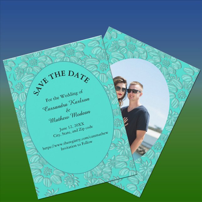 Daisies Turquoise Salve a Data e o Cartão com foto (Daisies Turquoise Save the Date & Photo Card)
