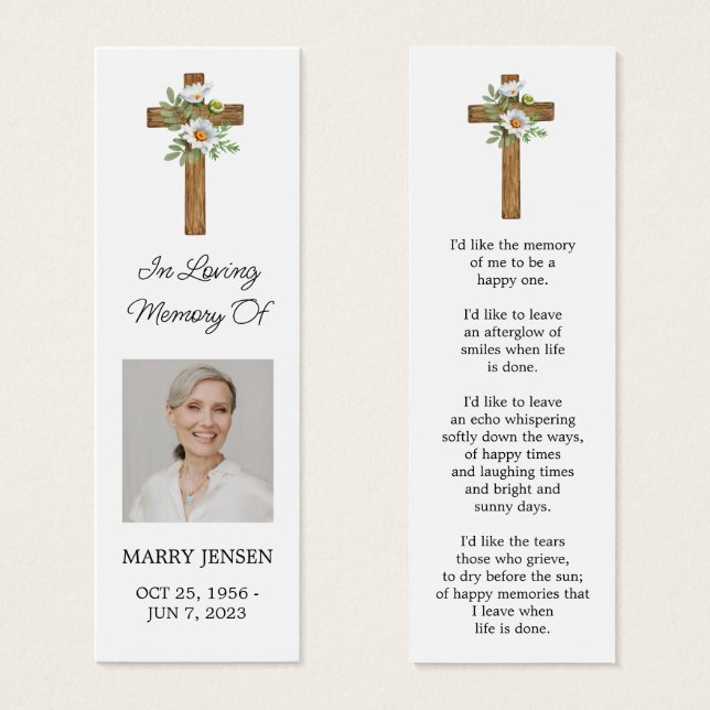 Daisy Cross Photo Funeral Bookmark (Frente & Verso)