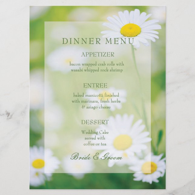 Daisy Daisies Fllower Floral Summer Menu (Frente)