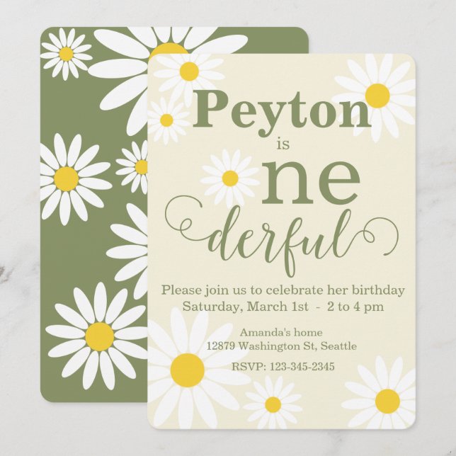 Daisy First Birthday Convite (Frente/Verso)