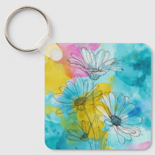 Daisy Flower Aluminium Square Chaveiro Gift