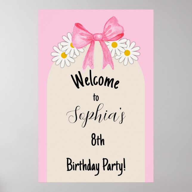 Daisy Flower and Bow Birthday Welcome Poster (Frente)