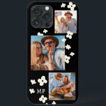 Daisy Monograma 3 Colagem Fotográfica Trendy Moder<br><div class="desc">Daisy Monograma 3 Foto Collage Trendy Modern Girly Capas de telefone apresenta uma colagem fotográfica de três de suas fotos favoritas com seu monograma personalizado em um roteiro branco elegante em um fundo preto acentuado com flores margaridas brancas. Personalize editando o texto na caixa de texto fornecida. Perfeito para aniversário,...</div>