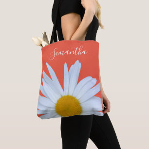 Daisy Orange White Script Tote Bag