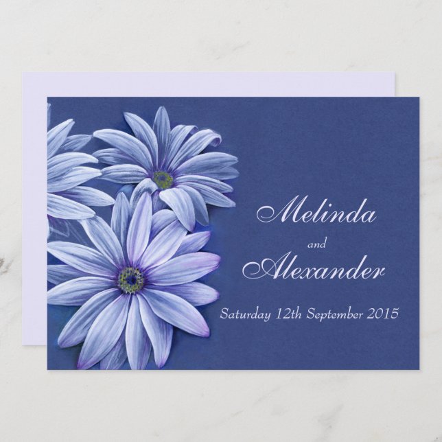 Daisy osteospermum convite de casamento azul roxo (Frente/Verso)