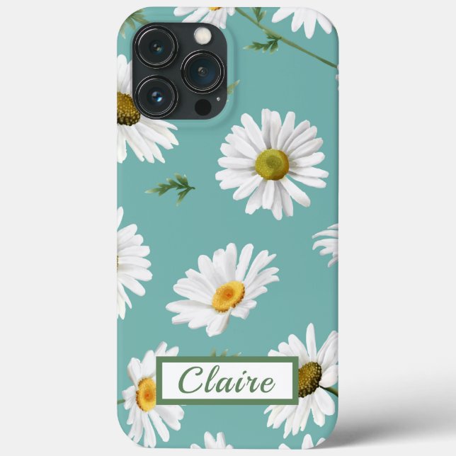 Daisy Pattern, Teal Background, Personalizado (Verso)