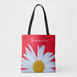 Daisy Photo Red Elegant White Script Tote Bag