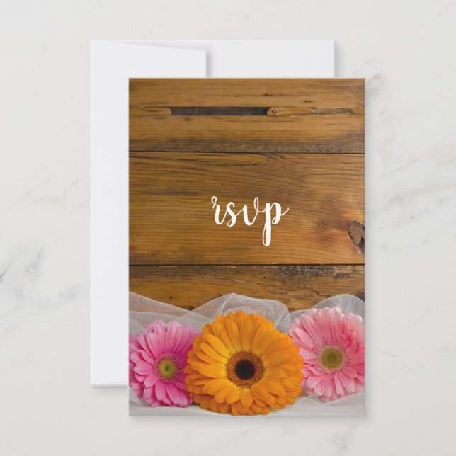 Daisy Trio Country Barn Weding RSVP Card (Frente)