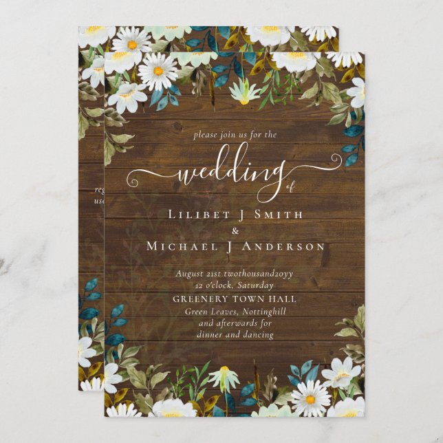 Daisy Wildflower Greenery Wedding (Frente/Verso)