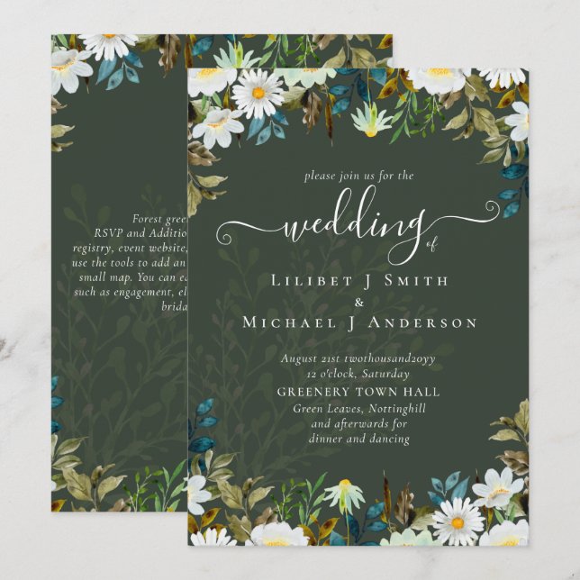 Daisy Wildflower Greenery Wedding (Frente/Verso)