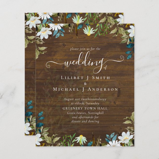 Daisy Wildflower Greenery Wedding (Frente/Verso)