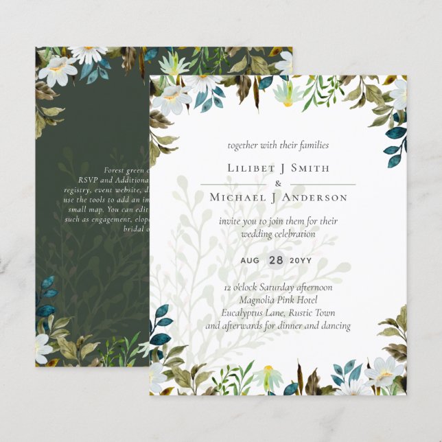 Daisy Wildflower Greenery Wedding (Frente/Verso)
