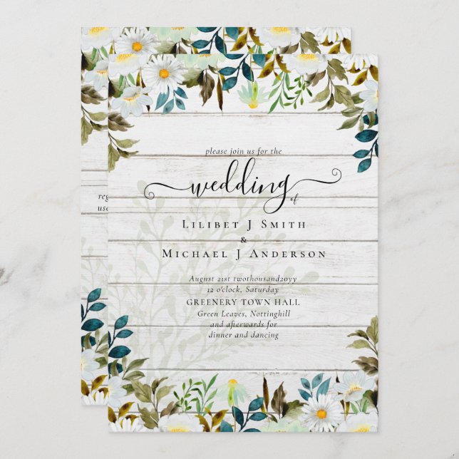 Daisy Wildflower Greenery Wedding (Frente/Verso)