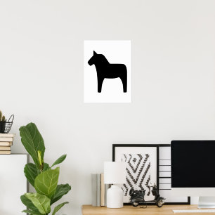 Dala Horse Black em White Poster