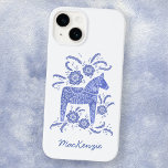 Dala Horse Personalizada Azul Branco<br><div class="desc">Uma tomada moderna de um tradicional design de Cavalo Dala sueco em azul e branco. Altere ou remova o nome a ser personalizado. Arte original de Nic Squirrell.</div>