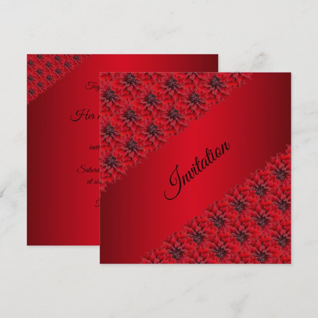 Dálhias vermelhas sangue em convite estilo gótico (Frente/Verso)