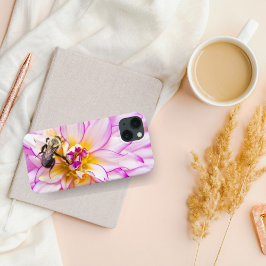 Dália Branca E Rosa Com Abelhas De Bumble