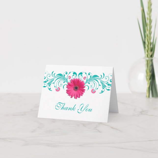 Dália Rosa Turquesa Floral Agradecimento de Casame (Frente)