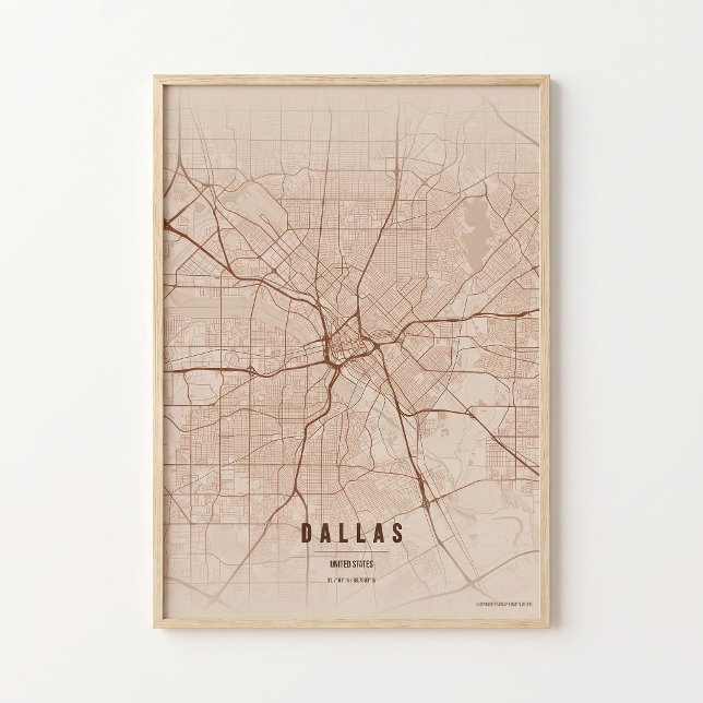 Dallas Map Print Copper Texas Poster Wall Art (Criador carregado)