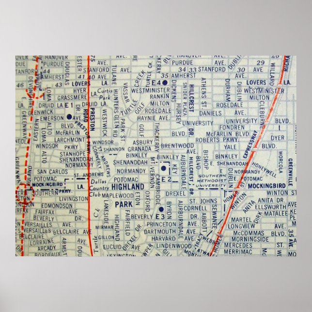 Dallas, Poster de Mapa de Vintagem TX (Frente)